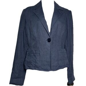 Etro Milano Womens Size 8 Blue Gray Linen Silk  Blend Lined One Button Blazer‎